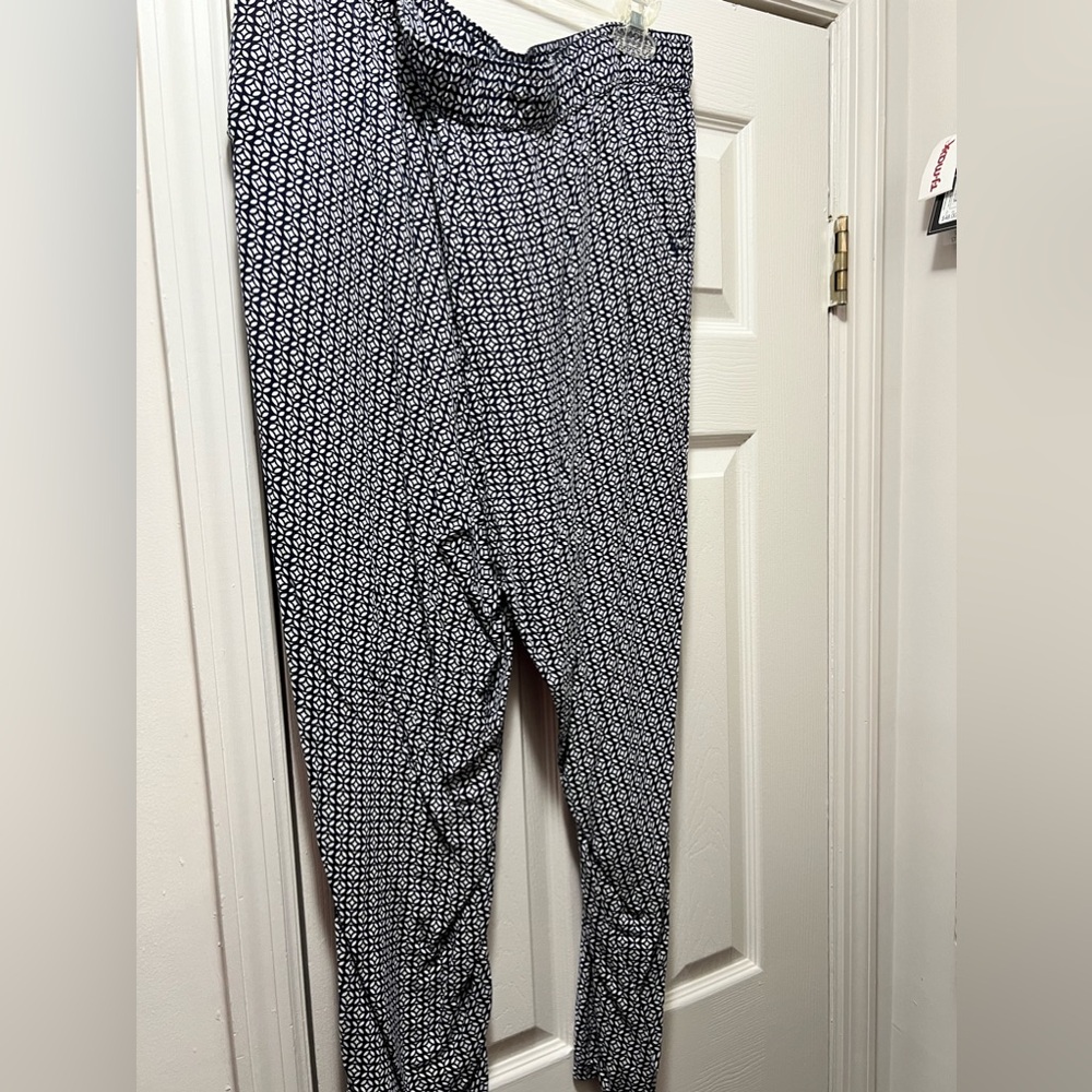 Blue and white draw string pants with pockets